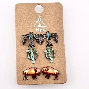Western ENAMEL STUD EARRINGS 3 PAIR SET